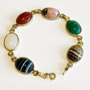 Vintage 14k GF Scarab Genuine Gemstone Link Bracelet